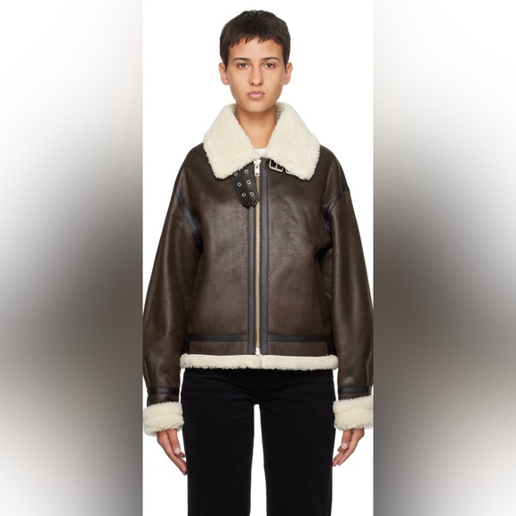 DUNST - Brown Loose Fit Faux-Shearling Jacket - Picture 1 of 7